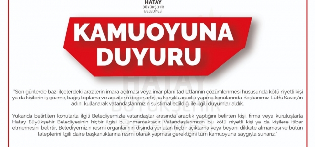 Büyükşehir'den Kamuoyuna Duyuru